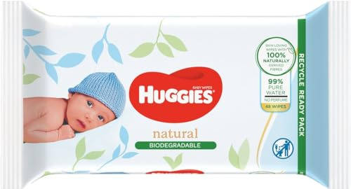 Huggies Natural sensitive Feuchttücher, biologisch abbaubar, 8 x 48 Babytücher, 99% Wasser, parfümfrei, plastikfrei