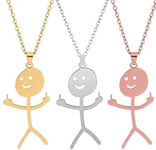 Lustige Doodle Halskette, 3 Stück Lustige-Finger-Halskette, Personalisierte Kette mit Anhänger für Herren Damen Jungs, Finger Gesten Partner Kette(Silver+Gold+Roségold)