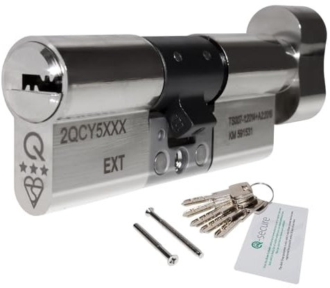 Nickel, 40/40 (80mm) greenteQ Orion TS007 3-Star Anti-Snap Thumbturn Euro Cylinder Twist Lock Door Barrel