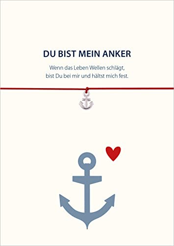 Glücksschmiedin - Kraft Geschenk, Kraftarmband mit Anker Anhänger versilbert und Grußkarte, handgefertigt
