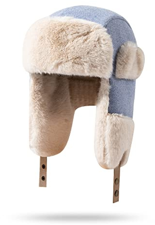 Clakllie Unisex Fliegermütze Wildleder Winddicht Trappermütze Warme Kunstfell Russische Mütze Warme Baumwolle Hut