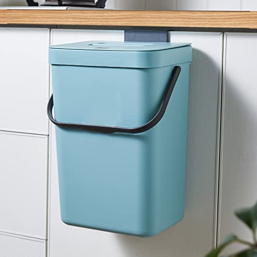 GONICVIN Hängender Mülleimer mit Deckel, 7L Kunststoff hängende Kücheneimer Schrank Bin für Schrank Tür, Küche unter Waschbecken, Wand montierte Abfalleimer für Küche, Badezimmer (Blau)