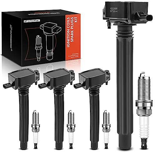 A-Premium Set of 4 Ignition Coil Pack and Iridium Spark Plugs Compatible with Jeep Cherokee 2014-2020, Compass 2018-2020, Renegade 2015-2020 & Chrysler 200 & Ram ProMaster City & Dodge Dart, Fiat 500X
