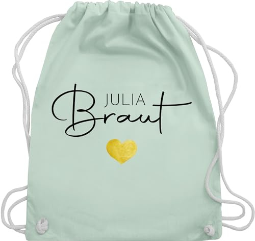 Turnbeutel Rucksack - JGA Junggesellenabschied - Braut - Name Herz - Unisize - Pastell Grün - junggesellinnenabschied beutel team bride personalisierte aufschrift tasche polter rucksäcke