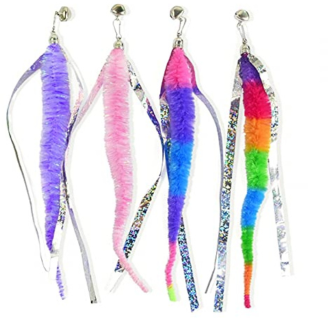 DONGKER Katzenspielzeug Feder, 4 Stück Cat Feather Toys Ersatz, Katzenangel Ersatzfedern Anhänger Federn Katzen Spielzeug mit Glocken für Katze