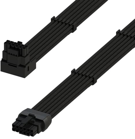 LINKUP - AVA Right Angle 600W PCIE 5.0 16Pin (12+4) High Current Power Cable | Molded & Soldered Type 16AWG Sleeved | Compatible with RTX5000 RTX4000 RTX3000 FE | 70cm Black