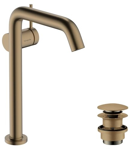 hansgrohe Tecturis S Fine - Waschtischarmatur mit Push-Open Ablauf, energiesparend (CoolStart), Wasserhahn Bad Auslauf Höhe 240mm, Mischbatterie Waschbecken wassersparend (EcoSmart+), Brushed Bronze