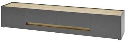 TV Unterteil Lowboard in Eiche Wotan Holz und grau matt Wohnzimmer Fernseher Schrank Mediaschrank TV-Board 223 x 40 cm Center (TV-Lowboard 3)