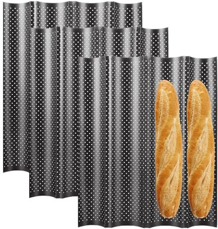 WOPPLXY 3 moldes para baguette con revestimiento antiadherente, 38 x 32 cm, bandeja para baguette, color negro, para 4 baguettes