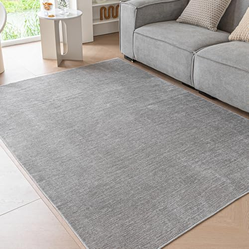 Ceneco Kurzflorteppich rutschfest Grau 140x200cm Teppiche für Wohnzimmer | 5mm Dicke, Dünner Teppich, für Wohnzimmer, Schlafzimmer, Eingangsbereich, Küche, Esszimmer