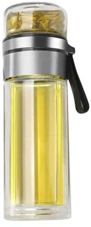 Cyrank Botella De Infusor De Té De Vidrio,Botella De Agua De Vidrio De Doble Pared De 450 Ml/15,2 Oz Con Infusor De Té,Taza De Vaso De Viaje Portátil Botella De Separación De Agua Y Té(plata)