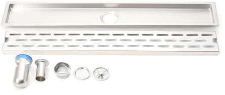 SUDEG Linear Shower Drain 600mm, Stainless Steel Invisible Bathroom Floor Drain Set,H Type Floor Drain for Kitchen, Bathroom and Washroom
