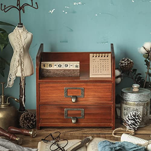 PiWine Nähset, Nähkasten, Holz-Nähkorb, Nähkästchen mit 2 Schubladen, Holz-Aufbewahrungsbox, rustikale Kommodenbox, blau (Color : Brown)