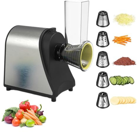 Tagliapatate, affettatrice elettrica professionale da 250W, tagliaverdure elettrico per insalate con 5 accessori gratuiti, grattugia elettrica per formaggi, frutta e verdura