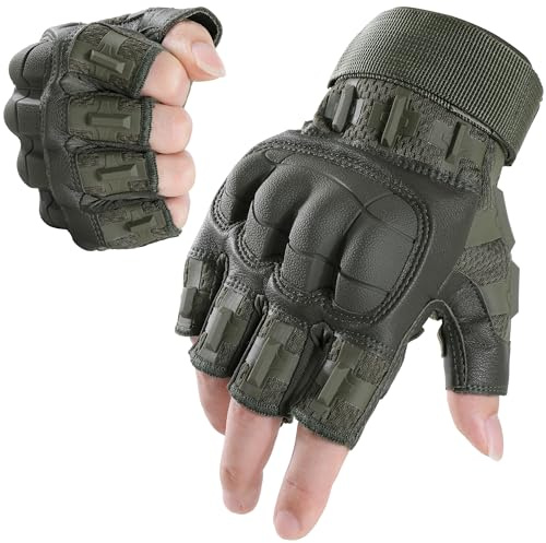 WTACTFUL Fingerless Gloves Men Women, Flexible Breathable Reinforced Palm | Microfiber Leather, Breathable Mesh, Adjustable Wrist, Anti-Slip, for Airsoft Motorbike Cycling Work Outdoor Hiking