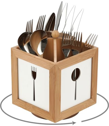 WPAJIRZO Portaposate da tavolo a 4 scomparti, contenitore girevole per utensili da cucina, contenitore decorativo per cucchiai, forchette e coltelli, portaposate