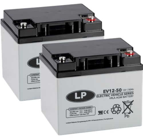 2X AGM 12V 50Ah Blei-Akku - Zyklenfest Kompatibel WP50-12NE MP50-12C 12LCP-50 REC50-12I U.a. Rollstuhl Seniorenmobil - Langlebig - Wartungsfrei