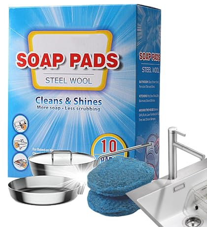 Bexdug Schrubberbürste aus Metall, Seifenscheuerpads aus Stahlwolle | Vorgeseifter Reiniger für die Küche,Küchenfett-Reinigungsstahlwolle für Töpfe, Pfannen und Öfen