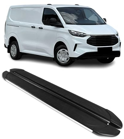 OMAC Seitenschweller Trittbretter kompatibel mit Ford Tourneo Custom 2023-2026 L1 Schwarz-Silber 2 TLG