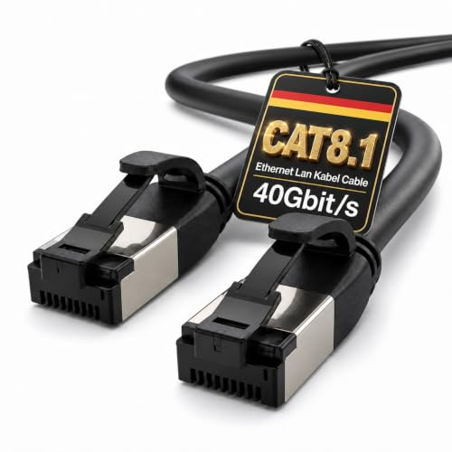 1aTTack.de Cable de red LAN Cat 8.1 de 3 metros (1 pieza), cable Ethernet Cat 8 con conector RJ45 delgado y fino con velocidad de transferencia de 40 Gbps, color negro, 3,0 metros