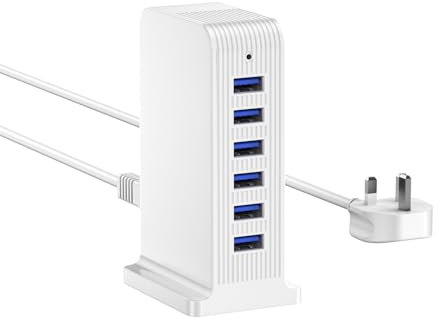 LEENFAER USB Charging Station for Multiple Devices, 25W USB Charger Block,6 Ports Charging Hub,Multi Charger（White)