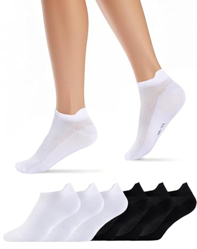 Effeet Korta Löparstrumpor Herr Dam 6 Par, Sneakersockor Vita Svarta, Andningsaktiva Korta Sportstrumpor, Snabbtorkande Lätta Sommarstrumpor För Jogging Löpning