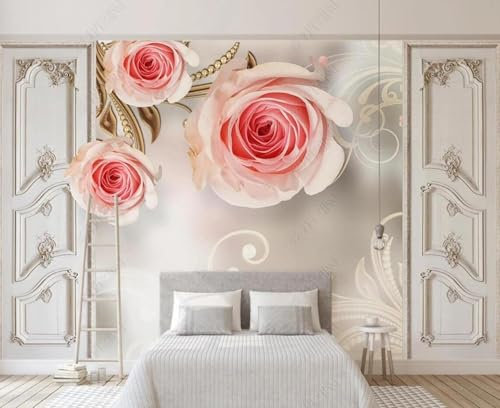 XLMING Escultura Geométrica De Escayola Rosas Rosas 3D Papel Pintado Casa Sala Decoración Estar Comedor Sofá Dormitorio TV Fondo de Pared-250cm×170cm