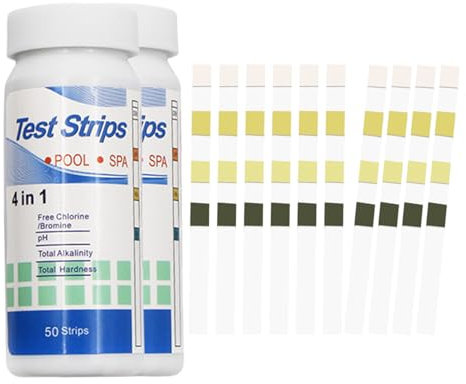 100Stk PH Teststreifen,4-in-1 Pool Tester PH und Chlor Wert Messgerät,Pooltester Messen,Streifen Wassertester Aquarium,Messstreifen Poolwasser für Cyanursäure Pool Messen,Alkalinität,Wasserhärte Teste