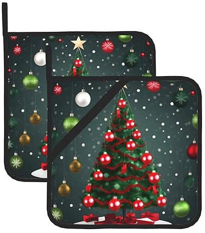 Set di presine con stampa albero di Natale e palline, presine resistenti al calore e cuscinetti riscaldanti per cottura, grigliate e barbecue