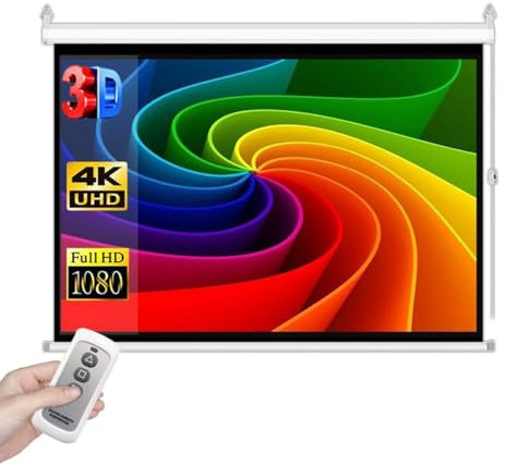 Schermo per Proiettore Motorizzato Formato 4:3 16:9 Schermo di Proiezione con Radiocomando per Installazione A Parete O Soffitto Telo per Proiettore Full-HD 4K Ultra HD 3D(60inch(4:3))