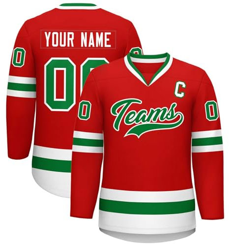 KONG JIMFAN Personalisiertes Hockey Trikot,Eishockey Kostüm Erwachsene Locker Atmungsaktiv Eishockey Trikots mit Eigenem Namen Nummer Logo & Teamname,Teamtrikot für Mannschaften(#B Red)