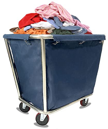 Carrello portabiancheria resistente su ruote, carrello per biancheria commerciale e bidoni per vestiti sporchi, ideale per hotel e case (blu)