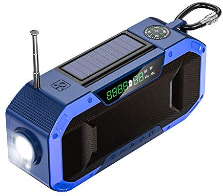 SpokeNation Radio météo AM/FM d'urgence à manivelle, Radio Solaire Portable avec Lampe Torche, Boussole, Alarme SOS et Batterie Externe 5000 mAh, pour Camping en Plein air