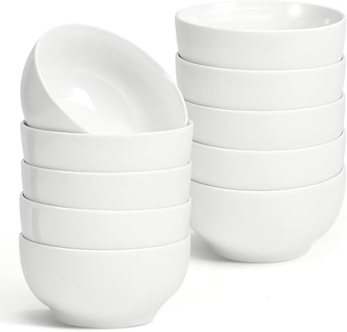 EXTRAPINS 10 Stück Müslischalen Set, 350ml Dessertschalen, 12.3 x 6.2 cm Keramik Schüssel Weiß, Kleine Müslischal, Suppenschalen für Snacks, Müsli, Suppen, Desserts, Salat und Reis