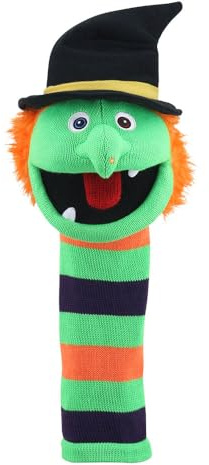 The Puppet Company Wilma ECO Sockette Handpuppe – Umweltfreundliche Hexenpuppe mit orangefarbenem Haar & quietschender Zunge – interaktives magisches Spielzeug für Kinder & Erwachsene – 38 cm