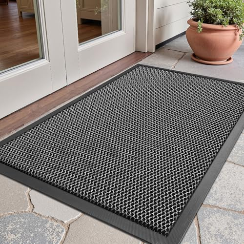 SIXHOME Door mat Non-Slip Heavy Duty Dirt Trapper Doormat Indoor & Outdoor Waterproof Front Outside for Hallway Kitchen Garden Black-Gray 60 * 90cm