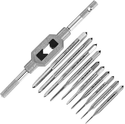 M METERXITY 1-Set Metric Thread Tap, HSS M1 M1.2 M1.4 M1.6 M1.7 M1.8 M2 M2.5 M3 M3.5 Straight Flute Right Hand Thread with Adjustable Wrench for Drilling/Milling Machines/CNC Machine Tools