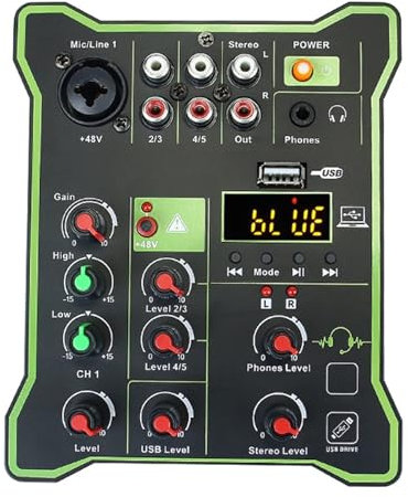 ZKLGS Mixer Audio, Mini Mixer a 5 canali DSP USB Compatibile con Riproduzione Registrazione Console di missaggio Portatile Multifunzionale for DJ