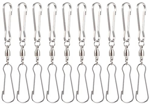 PartyKindom 10pcs Dual Clip Stainless Steel Swivel Hooks for Hanging Windsocks Wind Spinners and Garden Decor Durable Rotating Clips for Wind Chimes and Lanterns