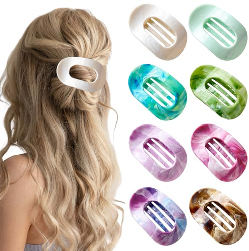 XFSRG 8 Stück Flache Haarspangen Damen Marmor Farbverlauf Elegante Flat Claw Clip für Alltag Sport Fahren Liegen(Multicolour A)
