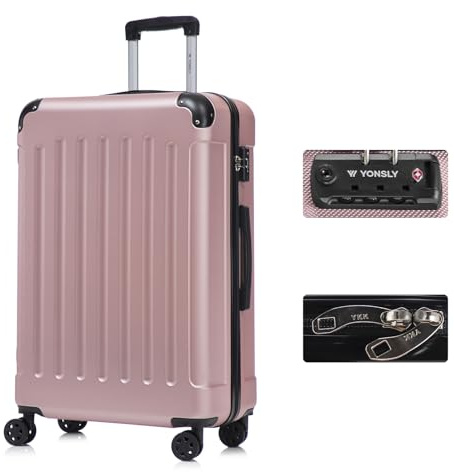 YONSLY Premium Reisekoffer TSA-Schloss,YKK-Reißverschluss Hartschalen-Koffer Trolley Rollkoffer Suitcase Handgepäck 4 Rollen (Roségold, XL)