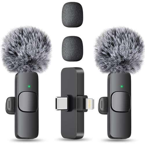 MAYBESTA Wireless Mini Microphone for iPhone, Android Phone - 2 Pack Lavalier Lapel Mic for Audio Video Recording - Clip on Content Creator Microphones for YouTube Tiktok Podcast Vlogging