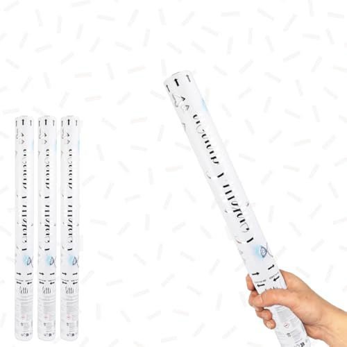 White Paper Biodegradable Large Confetti Cannon 50cm – Pack of 3 – Party Poppers Environment Friendly Confetti Popper Shooter for Weddings, Parties, Celebrations & Events