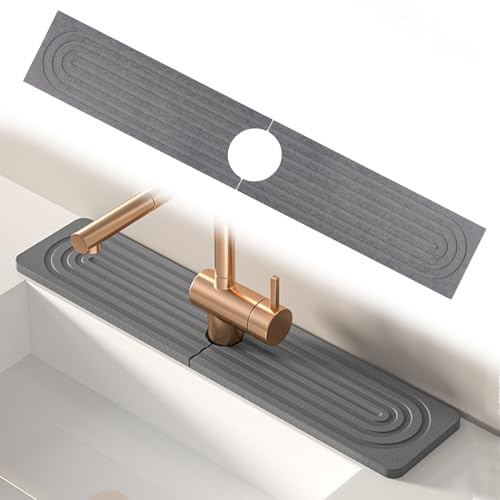 Wasserhahn Matte Abtropfmatte Für Küchen Spüle, 60 x 10 cm Stone Faucet Mat, Diatomit Schneller Trocknungsstein, Anti-Rutsch Abtropfmatte Wasserhahn für Küche, Badezimmer, Außenbereich (Dunkelgrau)