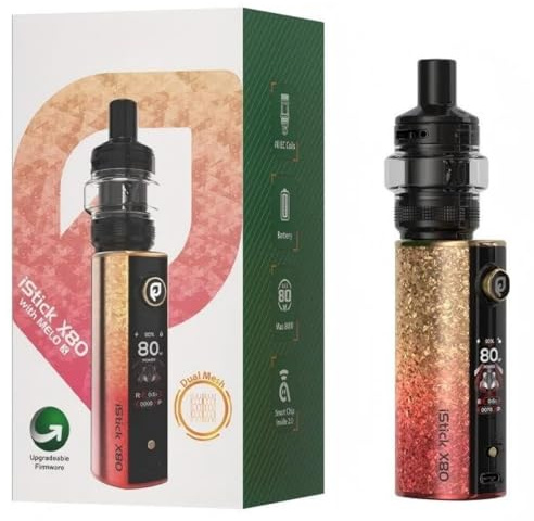 For Eleaf iStick X80 Kit 80 W Box Mod Batteria 3200 mAh (Rosso-Giallo) 5 ml Serbatoio Melo X Resistenza EC-D 0,3 Ω/0,5 Ω | Mode POWER/RTA | Cursore di blocco | Schermo TFT da 1,05'' - No Nicotine