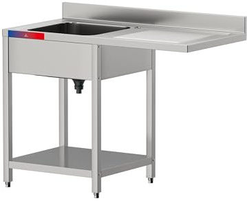 GASFRIT Fregadero Industrial con Hueco para Lavavasos en Acero Inoxidable | 1 Seno con Escurridor | 1200x600x850mm | Balda inferior, Peto Sanitario y Patas Regulables, Ideal Hostelería y Restauración