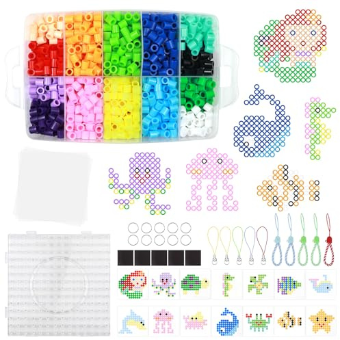 Set di Perline da Stirare da 10 mm, 1300 Pezzi XL Perline a Fusione, con Scatola Portaoggetti, Perline da Stirare, Piastre, Modelli e Carta da Stiro, Set di Perline per Fai da te, Regalo