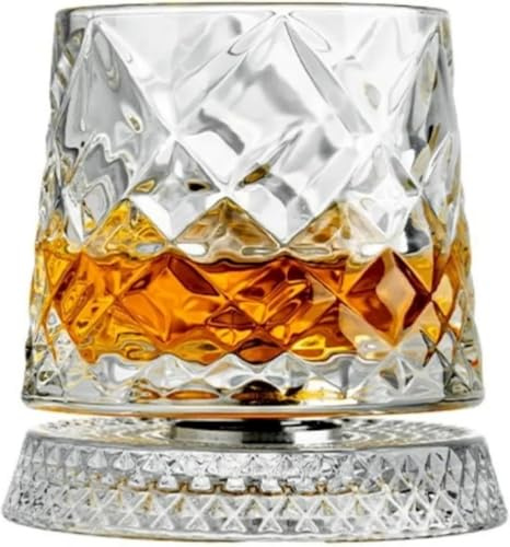 NUONUOPING Bicchiere da whisky rotante in cristallo, 270 ml, in vetro tagliato di alta qualità con base girevole, utilizzato per alleviare lo stress e l'ansia, per whisky scozzese, cocktail, caffè