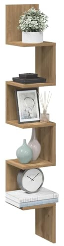 LoogCape Wand-Eckregal Artisan-Eiche 20x20x127,5 cm, Holzwerkstoff, 60 kg Belastbarkeit, platzsparendes Design für Wohnzimmer, Schlafzimmer, Büro