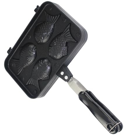 Homoyoyo Nonstick Fish Shaped Pancake Maker Pan with Long Handle Aluminum Taiyaki Mold for Waffles Pancakes Japanese Dessert Baking Easy Clean Bread Cake Mold for Home Kitchen Use